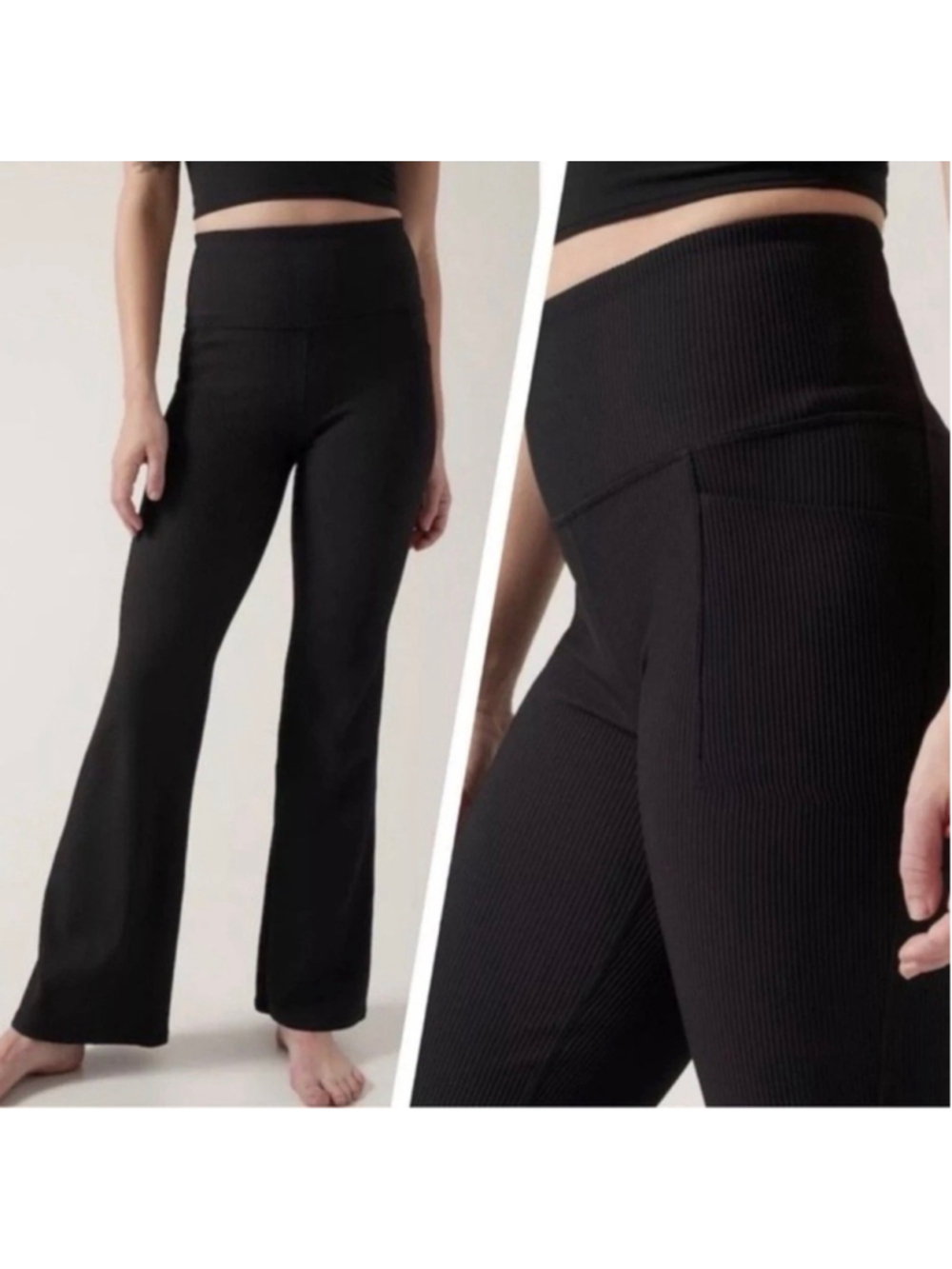Women's Athleta Salutation Stash Rib Flare Leggings Black Size XL